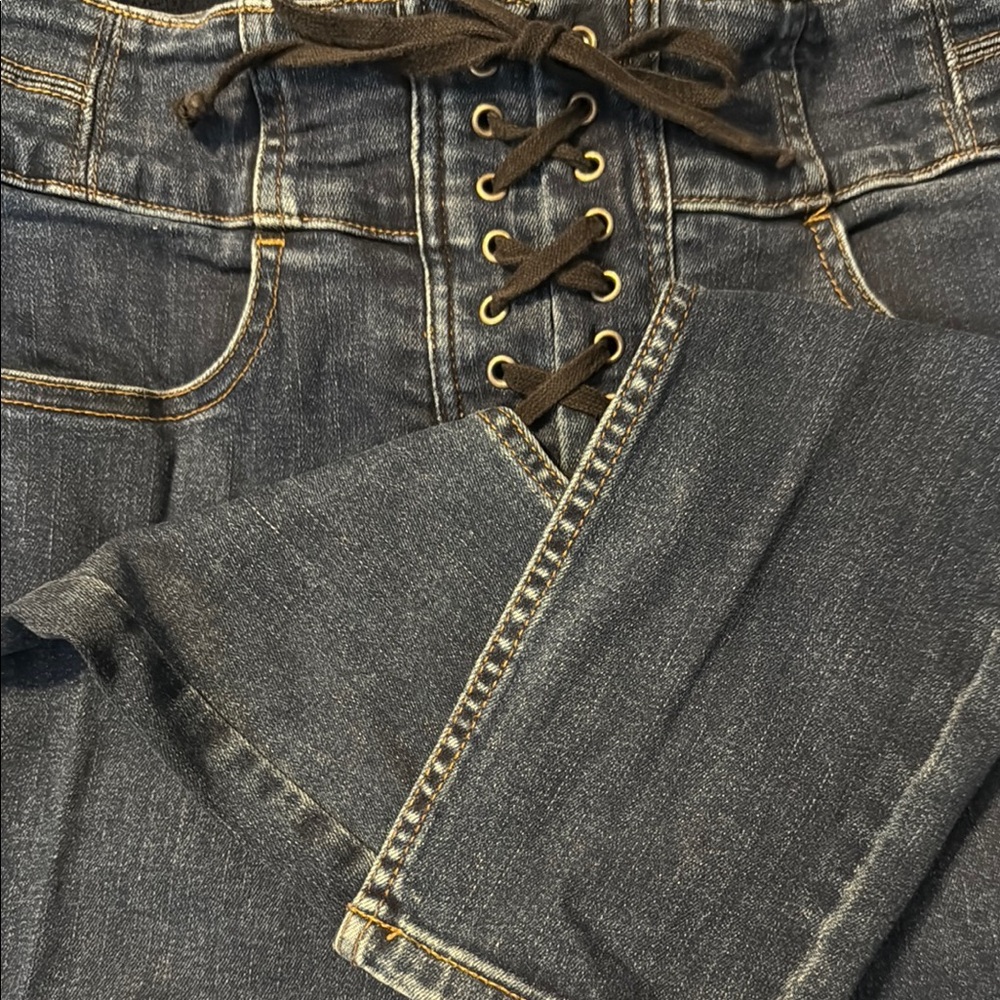 We The Free High Rise Blue Jeans with Diagonal Zipper